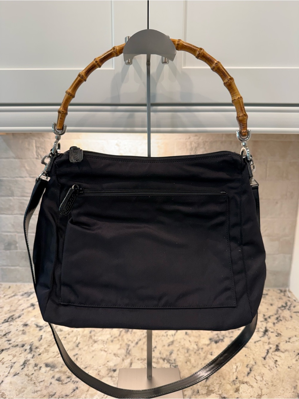 Gucci EUC Black Shoulder Bag w/Bamboo Handle & Shoulder Strap w/2 COAs